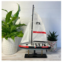Load image into Gallery viewer, LUNA ROSA AMERICAS CUP MODEL YACHT | Sailing | Yacht | Boats | Models | Sailing Nautical Gift | Sailing Ornaments | Yacht on Stand | 33cm (H) x 21cm (L) x 4cm (W)