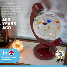 Load image into Gallery viewer, GALILEO THERMOMETER WITH CHERRY WOOD BASE | Thermometer | Temperature Gauge | with 5 Floating Temperature Globes | Weather Instrument | Indoor Thermometer
