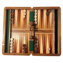 Load image into Gallery viewer, Wooden Inlaid Backgammon Set - 30cm x 26cm with Wooden Pieces and Dice