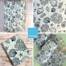 Load image into Gallery viewer, SHELLS AND CORAL TEA TOWEL | 100% COTTON TEA TOWEL | Kitchen hand towel | Nautical gift | Beach themed gift | Perfect gift for beach lovers | 70 cm x 50 cm