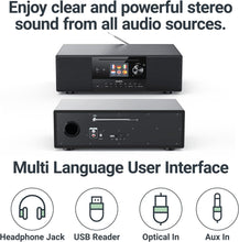 Load image into Gallery viewer, Majority INTERNET RADIO CD PLAYER WITH DAB+ & FM RADIO and a Powerful Subwoofer | 120W 2.1 Speaker System | Smart Radio with Spotify, Podcasts, Bluetooth, 90+ Presets, TFT Display | Quadriga
