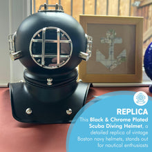 Load image into Gallery viewer, Black & Chrome Plated Scuba Diving Helmet - Perfect Nautical Gift for Enthusiasts