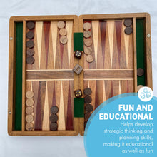 Load image into Gallery viewer, Wooden Inlaid Backgammon Set 36cm x 30cm, Classic Strategy Board Game,  Includes Wooden Playing Pieces and Dice