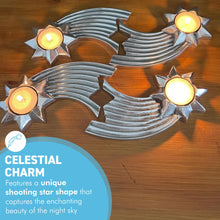 Load image into Gallery viewer, Set of Four Celestial Elegance: Brushed Silver Aluminum Shooting Star Tea Light Candle Holders, Modern Decorative Accent