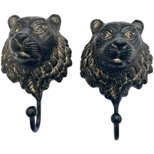 Load image into Gallery viewer, Set of Two Sturdy Wall-Mounted Cast Iron Lion Head Hook Hanger for Hats, Coats, Clothes - Perfect for Kitchen, Bathroom, Bedroom, Office