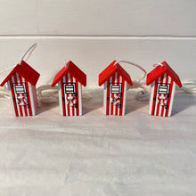 Load image into Gallery viewer, Set of 4 Red and white beach hut light pulls| Nautical Theme Wooden Beach Hut Cord Pull Light Pulls