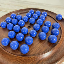 Load image into Gallery viewer, 30cm Diameter DARK WOOD SOLITAIRE BOARD GAME with OPAL BLUE Glass Marbles | |classic wooden solitaire game | strategy board game | family board game | games for one | board games