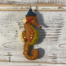 Load image into Gallery viewer, Ceramic cute bobble hat Seahorse hanging ornament | Light Pull | Nautical Theme ceramic Cord Pull Light Pulls
