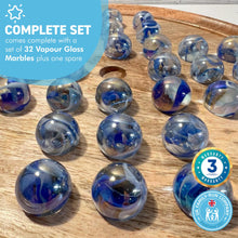 Load image into Gallery viewer, 30cm Diameter WOODEN SOLITAIRE BOARD GAME with VAPOUR GLASS MARBLES | classic wooden solitaire game | strategy board game | family board game | games for one | board games