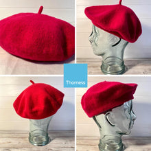 Load image into Gallery viewer, Rose Red Beret Hat | Classic wool hat | One size | French cap |  Fancy dress theme hat | Vintage French Beret solid colour | Unisex style ideal for men and women
