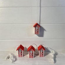 Load image into Gallery viewer, Set of 4 Red and white beach hut light pulls| Nautical Theme Wooden Beach Hut Cord Pull Light Pulls
