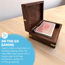 Load image into Gallery viewer, Elegant Black Wooden Playing Card Box with Brass Accents - Handcrafted Single Deck Storage