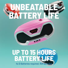 Load image into Gallery viewer, Pink Oakcastle CD200 PORTABLE CD PLAYER BOOMBOX with Bluetooth & FM Radio, 3.5mm AUX headphone jack and USB input, mains and battery music system for adults and children with stereo sound speakers