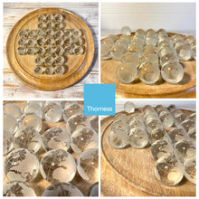 Load image into Gallery viewer, 30cm Diameter Mango wood SOLITAIRE BOARD GAME with 30mm FROSTED GLOBE GLASS MARBLES | classic wooden solitaire game | strategy board game | family board game