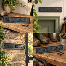 Load image into Gallery viewer, The Boot Room Plaque – A Cast Iron Wall Sign with an Antique Iron Finish