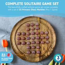 Load image into Gallery viewer, 30cm Diameter MANGO WOOD SOLITAIRE BOARD GAME with SPARKLING PRINCESS GLASS MARBLES | |classic wooden solitaire game | strategy board game | family board game | games for one | board games