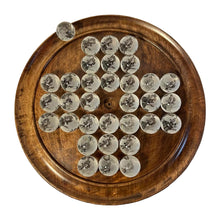 Load image into Gallery viewer, 30cm Diameter WOODEN SOLITAIRE BOARD GAME with 30mm FROSTED GLOBE GLASS MARBLES | classic wooden solitaire game | strategy board game | family board game | games for one | board games