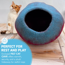 Load image into Gallery viewer, Handmade Felt Cat Cave Bed, cozy wool cat pod, dome-shaped covered cat bed for indoor cats