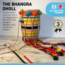 Load image into Gallery viewer, PUNJABI BHANGRA DOHL 30cm Tall Drum | Mango Wood | Percussion | Integrated Shoulder Rope Strap
