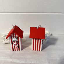 Load image into Gallery viewer, Set of 2 Red and white beach hut light pulls| Nautical Theme Wooden Beach Hut Cord Pull Light Pulls