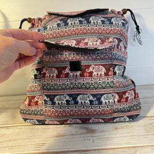 ELEPHANT BACKPACK| Bag with front and inside pocket | Red and blue bag | Unisex bags | Backpack for beach and travel | Elephant gifts | 35cm (L) x 34cm (W)