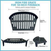 Load image into Gallery viewer, Premium 18" Cast Iron FIREPLACE GRATE SET – Complete Set with Castle Front, Ash Pan & Log Tongs for Classic Fireplaces