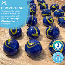 Load image into Gallery viewer, 30cm Diameter WOODEN SOLITAIRE BOARD GAME with VAN GOGH GLASS MARBLES | classic wooden solitaire game | strategy board game | family board game | games for one | board games