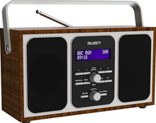 Load image into Gallery viewer, Majority Girton Radio, DAB, DAB+ Digital and FM, Portable, Battery and Mains Powered, Dual Alarm, 20 Preset Stations, 3.5mm Headphone Jack, Sleep Timer, Snooze, LCD Display – Walnut