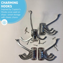 Load image into Gallery viewer, Set of four Aluminium Triple 𝗦𝗪𝗜𝗩𝗘𝗟 𝗖𝗢𝗔𝗧 𝗛𝗢𝗢𝗞𝗦 3-Prong Wall Mounted Hanger for Towels Robes Bags Jackets Bathroom Entryway