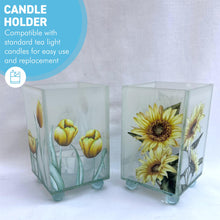 Load image into Gallery viewer, Set of 2 Floral Glass Votive Candle Holders,  Sunflower & Yellow Tulip