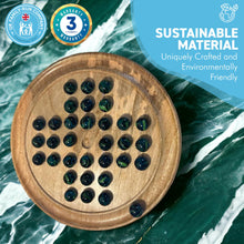 Load image into Gallery viewer, 30cm Diameter WOODEN SOLITAIRE BOARD GAME with SEA TURTLE GLASS MARBLES | classic wooden solitaire game | strategy board game | family board game | games for one | board games