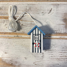 Load image into Gallery viewer, Light Blue and white beach hut light pull | Nautical Theme Wooden Beach Hut Cord Pull Light Pulls