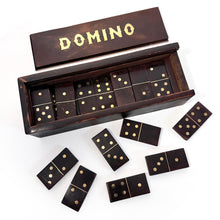 Load image into Gallery viewer, Wooden Domino Set in wooden box with Sliding Lid, includes premium domino pieces