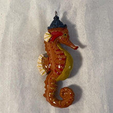 Load image into Gallery viewer, Ceramic cute bobble hat Seahorse hanging ornament | Light Pull | Nautical Theme ceramic Cord Pull Light Pulls