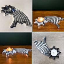 Load image into Gallery viewer, Celestial Elegance,  Brushed Silver Aluminum Shooting Star Tea Light Candle Holder, Modern Decorative Accent
