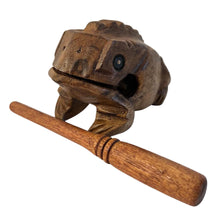 Load image into Gallery viewer, WOODEN CROAKING FROG GUIRO in a gift Box | Percussion Instrument | Fair Trade Percussion Instrument| Musical Instrument Sound Block | Childrens Musical Instrument| Frog| Wooden Frog
