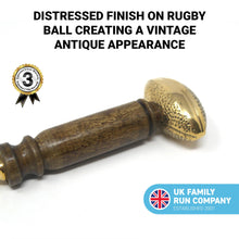 Load image into Gallery viewer, Brass RUGBY BALL LETTER OPENER wooden handle | Desk accessory | rugby Lovers gift |Envelope opener