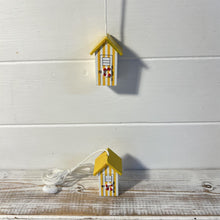 Load image into Gallery viewer, Pair of Yellow beach hut light pulls | Nautical Theme Wooden Beach Hut Cord Pull Light Pulls