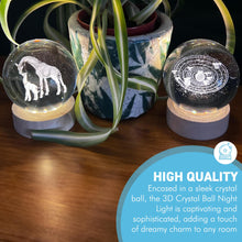 Load image into Gallery viewer, Set of Two 3D Crystal Ball Night Light USB Lamp with Galaxy and Giraffe designs, elegant modern illumination for any room