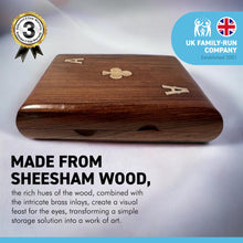 Load image into Gallery viewer, WOODEN PLAYING CARD BOX COMES WITH TWO PACKS OF CARDS | Playing Card Box | Decorative Inlaid Card Box | Ace of Spades | Poker | Bridge