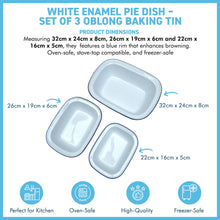 Load image into Gallery viewer, Set of three traditional White Enamel Pie Dishes 32cm, 22cm and 26cm, Traditional Bakeware