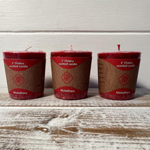 Load image into Gallery viewer, Set of 3 Root (Red) - Chakra Candles  | Standing at about 4.5 centimetres tall (1.75 inches), emanates an aura of rustic charm, invoking the essence of the earth itself.