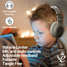 Load image into Gallery viewer, Majority WIRED KIDS HEADPHONES OVER EAR | Comfort Soft Cushion Earpads | Lightweight & Fully Foldable Childrens Headphones Superstar | 85-94db Volume Limiter for School, Travel & Home | Grey