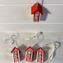 Load image into Gallery viewer, Set of 4 Red and white beach hut light pulls| Nautical Theme Wooden Beach Hut Cord Pull Light Pulls