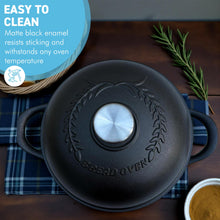 Load image into Gallery viewer, 24cm Cast Iron 𝗗𝗨𝗧𝗖𝗛 𝗢𝗩𝗘𝗡 𝗕𝗥𝗘𝗔𝗗 𝗣𝗔𝗡 – Matte Black, Ideal for Artisan & Sourdough Bread