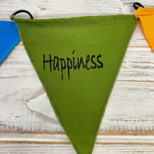 Load image into Gallery viewer, Affirmation Multi Coloured Bunting | Hope, Faith, Love, Happiness, Believe, Dream and Peace | Well Being Bunting | 190 cm length flags measure 14cm |Garland for Garden Wedding Birthday Indoor Outdoor
