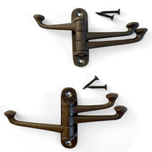 Load image into Gallery viewer, Pack of two cast Iron Swivel Coat Hooks Black 3-Hinge Wall Door Hooks