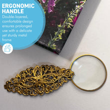 Load image into Gallery viewer, Handy Gold Magnifying Glass with pretty metalwork handle, Lightweight Magnifier