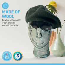 Load image into Gallery viewer, Dark Green French Beret Hat | Classic wool hat | One size | French cap |  Fancy dress theme hat | Vintage French Beret solid colour | Unisex style ideal for men and women