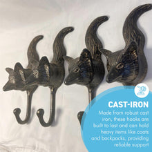 Load image into Gallery viewer, Set of Four Sturdy Wall Mounted Cast Iron Fox Head Hook Hanger for Hat, Coat, Clothes - Ideal for Kitchen, Bathroom, Bedroom, Office